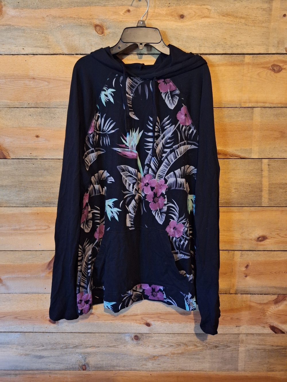 Tony Hawk Black Hoodie with Pink & Teal Tropical Print